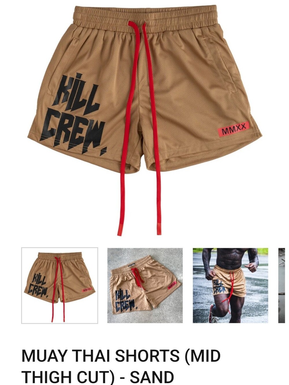 Kill Crew Sand Athletic Shorts with Red Drawstring Size S Unisex
